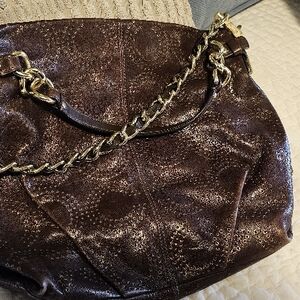 Coach Leather Brown Handbag with Gold Chain